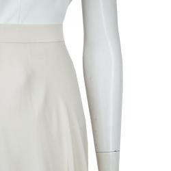 Pre Owned Elie Saab Cream Double Front Slit Detail Silk Maxi Skirt S