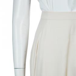 Pre Owned Elie Saab Cream Double Front Slit Detail Silk Maxi Skirt S