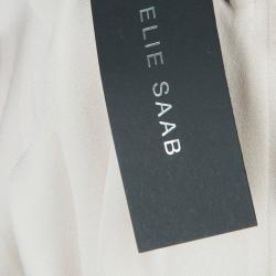 Pre Owned Elie Saab Cream Double Front Slit Detail Silk Maxi Skirt S