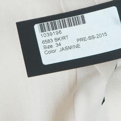 Pre Owned Elie Saab Cream Double Front Slit Detail Silk Maxi Skirt S