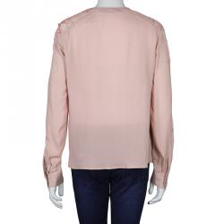 Pre Owned Elie Saab Blush Pink Lace Detail Long Sleeve Silk Blouse S