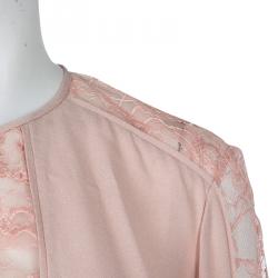 Pre Owned Elie Saab Blush Pink Lace Detail Long Sleeve Silk Blouse S