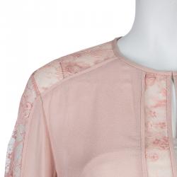 Pre Owned Elie Saab Blush Pink Lace Detail Long Sleeve Silk Blouse S