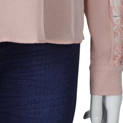 Pre Owned Elie Saab Blush Pink Lace Detail Long Sleeve Silk Blouse S