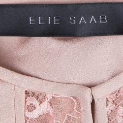Elie Saab Blush Pink Lace Detail Long Sleeve Silk Blouse M