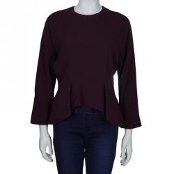 Pre Owned Elie Saab Burgundy Long Sleeve Peplum Top M