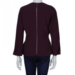 Pre Owned Elie Saab Burgundy Long Sleeve Peplum Top M