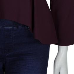 Pre Owned Elie Saab Burgundy Long Sleeve Peplum Top M