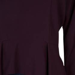 Pre Owned Elie Saab Burgundy Long Sleeve Peplum Top M