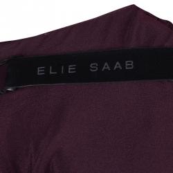 Pre Owned Elie Saab Burgundy Long Sleeve Peplum Top M