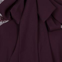 Pre Owned Elie Saab Burgundy Lace Neck Tie Detail Long Sleeve Blouse M
