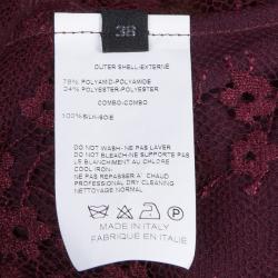 Pre Owned Elie Saab Burgundy Lace Neck Tie Detail Long Sleeve Blouse M