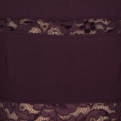 Pre Owned Elie Saab Burgundy Lace Detail Long Sleeve Belted Jumpsuit M