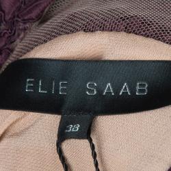 Pre Owned Elie Saab Burgundy Lace Detail Long Sleeve Belted Jumpsuit M