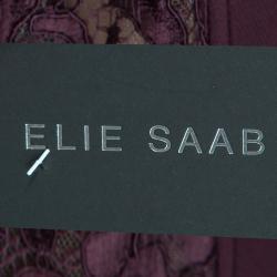 Pre Owned Elie Saab Burgundy Lace Detail Long Sleeve Belted Jumpsuit M