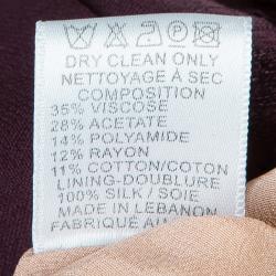 Pre Owned Elie Saab Burgundy Lace Detail Long Sleeve Belted Jumpsuit M