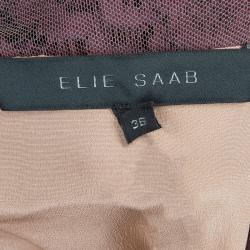 Pre Owned Elie Saab Burgundy Lace Detail Long Sleeve Belted Jumpsuit S