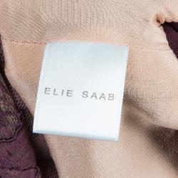 Pre Owned Elie Saab Burgundy Lace Detail Long Sleeve Belted Jumpsuit S