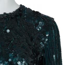 Elie Saab Deep Green All Over Sequin Embellished Long Sleeve Gown M