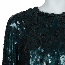 Elie Saab Deep Green All Over Sequin Embellished Long Sleeve Gown M