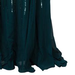 Elie Saab Deep Green All Over Sequin Embellished Long Sleeve Gown M
