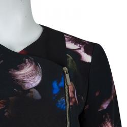 Pre Owned Elie Saab Black Floral Print Zip Detail Jacket S