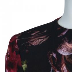 Pre Owned Elie Saab Black Floral Print Zip Detail Jacket S