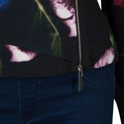 Pre Owned Elie Saab Black Floral Print Zip Detail Jacket S
