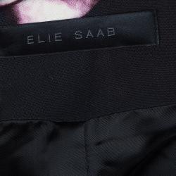 Pre Owned Elie Saab Black Floral Print Zip Detail Jacket S