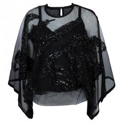 Elie Saab Black Mesh Overlay Sequin Embellished Top S