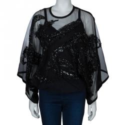 Elie Saab Black Mesh Overlay Sequin Embellished Top S