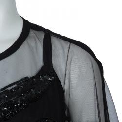 Elie Saab Black Mesh Overlay Sequin Embellished Top S