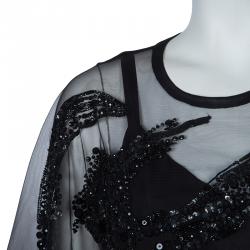 Elie Saab Black Mesh Overlay Sequin Embellished Top S