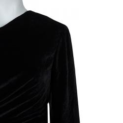 Pre Owned Elie Saab Black and Green Velvet Long Sleeve Gown L