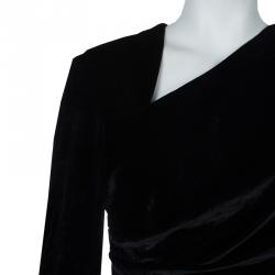 Pre Owned Elie Saab Black and Green Velvet Long Sleeve Gown L