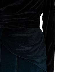 Pre Owned Elie Saab Black and Green Velvet Long Sleeve Gown L