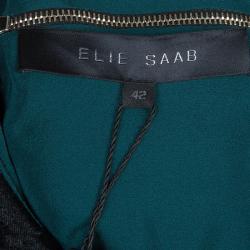 Pre Owned Elie Saab Black and Green Velvet Long Sleeve Gown L