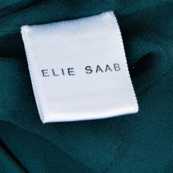 Pre Owned Elie Saab Black and Green Velvet Long Sleeve Gown L