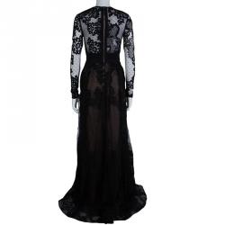 Pre Owned Elie Saab Black Lace Long Sleeve Gown S