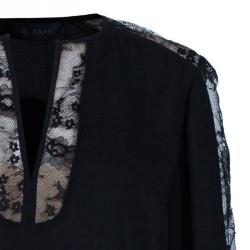 Pre Owned Elie Saab Black Lace Detail Long Sleeve Top S