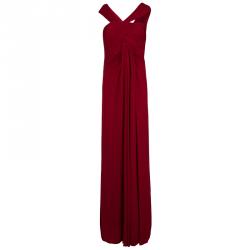Elie Saab Red Off Shoulder Draped Evening Gown S