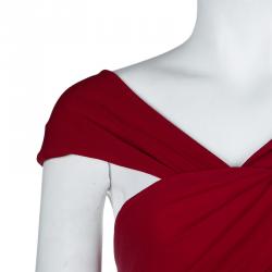 Elie Saab Red Off Shoulder Draped Evening Gown S