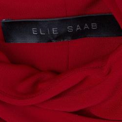 Elie Saab Red Off Shoulder Draped Evening Gown S