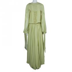 Pre Owned Elie Saab Pistachio Green Silk Sequin Embellished Sleeveless Gown L