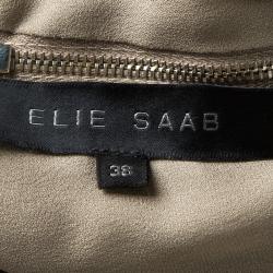 Elie Saab Beige Silk Embellished Mesh Insert Sleeveless Gown M