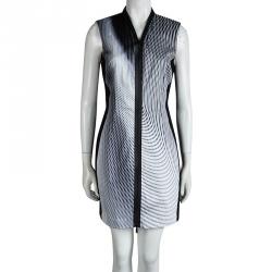 Pre Owned Elie Tahari Monochrome Printed Zip Front Sleeveless Mercer Dress M