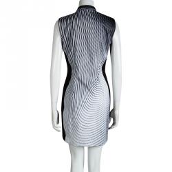 Pre Owned Elie Tahari Monochrome Printed Zip Front Sleeveless Mercer Dress M