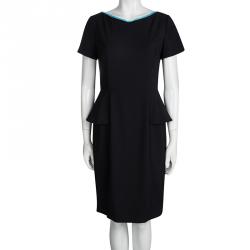 Pre Owned Elie Tahari Black Short Sleeve Half Peplum Sybil Dress M