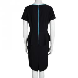 Pre Owned Elie Tahari Black Short Sleeve Half Peplum Sybil Dress M