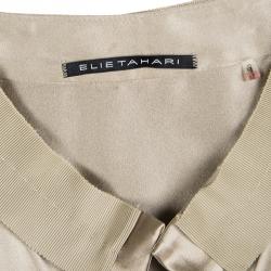 Pre Owned Elie Tahari Beige Silk Contrast Bottom Detail Sleeveless Blouse M